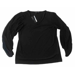 Premise Top Black Sheer Ribbed Balloon Sleeve Small NWT